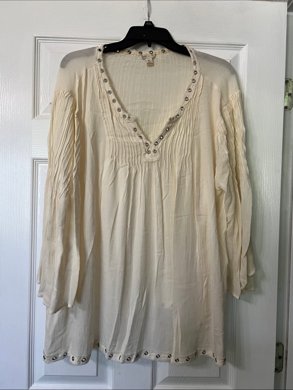 Cato Cream V-Neck Tunic with Stud Accents